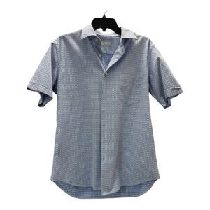 Enzo Men’s Shirt Button Down Short Sleeve Blue White Made in Italy Medium
